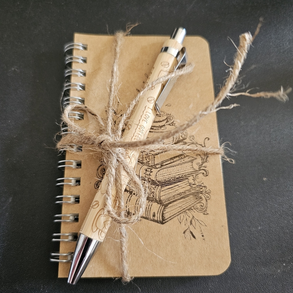 Eco Friendly Notebook & Bamboo Pen Coffee Lover Gift Set | Rustic Stationery